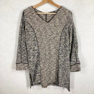 Nic + Zoe Black And White V Neck 3/4 Sleeve Tunic Sweater Med